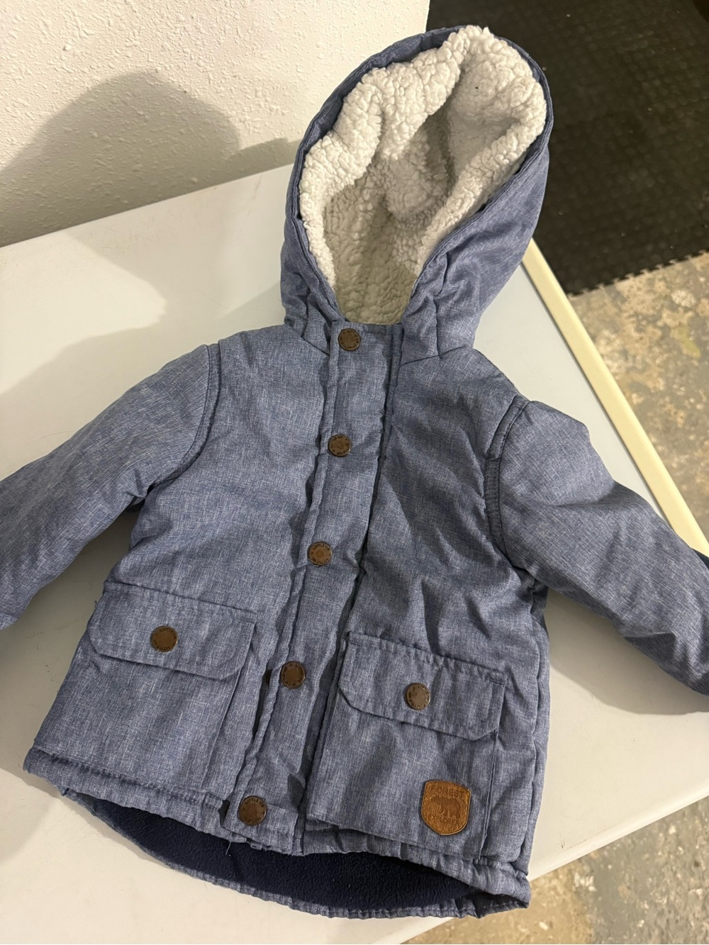 Little Me Heathered Blue Hooded Sherpa Jacket
